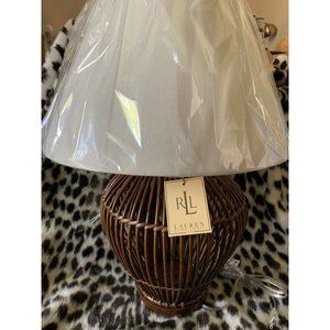 Ralph Lauren Rattan Wicker Table Lamp Wood Base Grand Millennial Coastal Boho